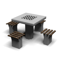 Square Game Table, 4 Backless Seats, In-Ground Mount