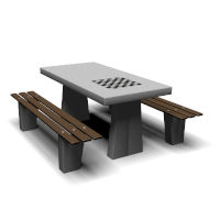 Double Game Table &amp; Backless Benches, In-Ground Mount