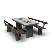 Double Game Table with Benches, In-Ground Mount