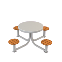 Stolik metalowy okrągły - siedziska drewniane, 4os.